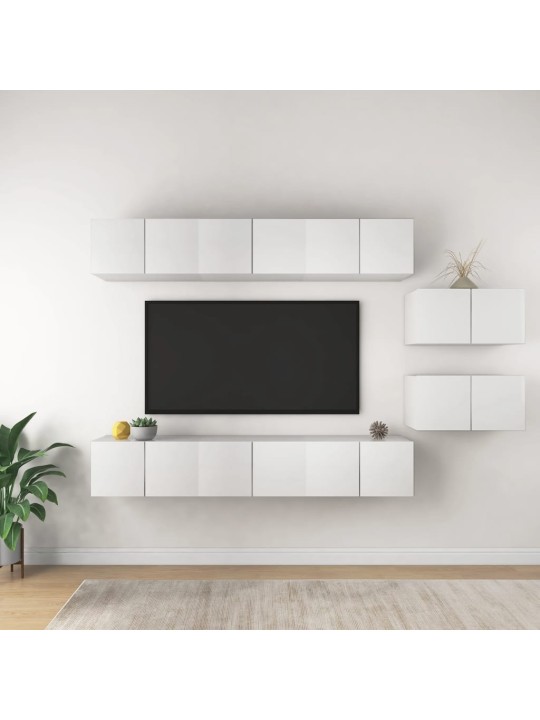 8-daļīgs tv plauktu komplekts, balts, inženierijas koks