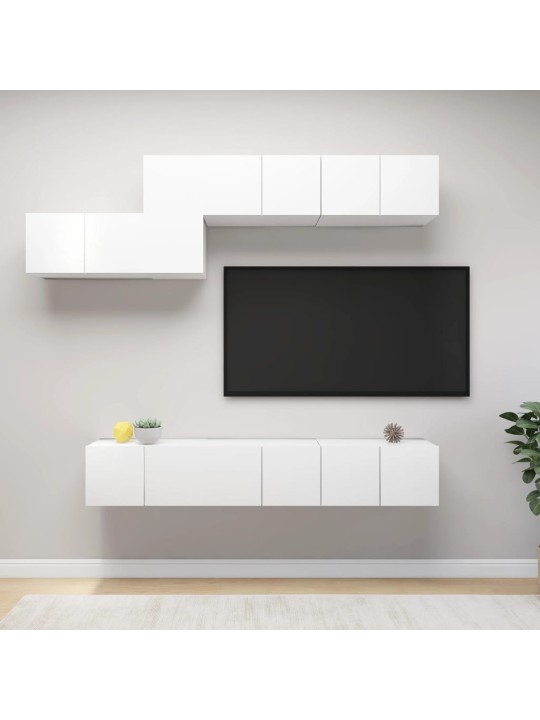 7-daļīgs tv plauktu komplekts, balta inženierijas koks