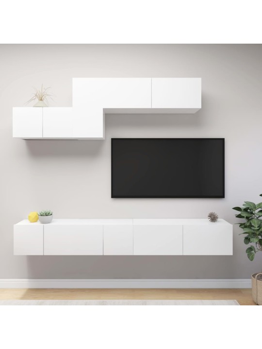 6-daļīgs tv skapīšu komplekts, balts, inženierijas koks