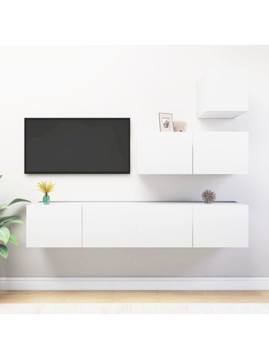 4-daļīgs TV skapīšu komplekts, balts, inženierijas koks