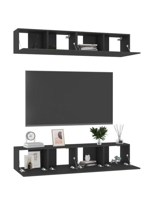 Tv skapīši, 4 gab., melni, 80x30x30 cm, inženierijas koks
