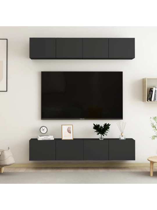 Tv skapīši, 4 gab., melni, 80x30x30 cm, inženierijas koks