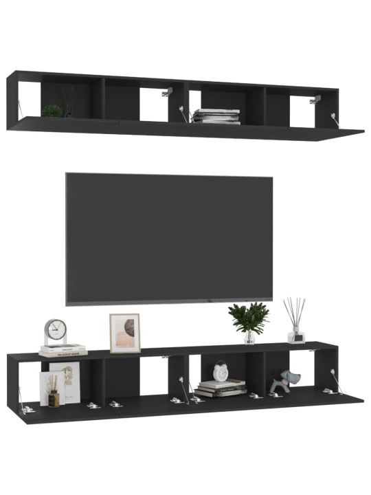 Tv skapīši, 4 gab., melni, 100x30x30 cm, inženierijas koks