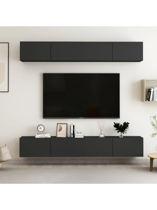 Tv skapīši, 4 gab., melni, 100x30x30 cm, inženierijas koks