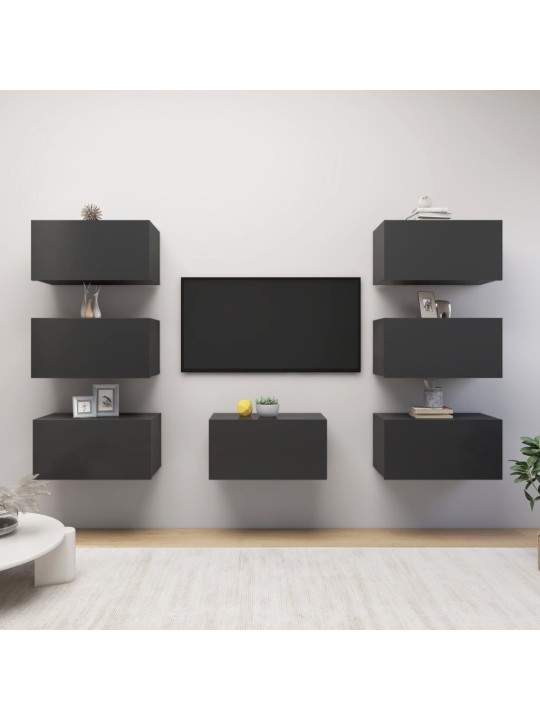 Tv skapīši, 7 gab., 30,5x30x60 cm, pelēki, inženierijas koks