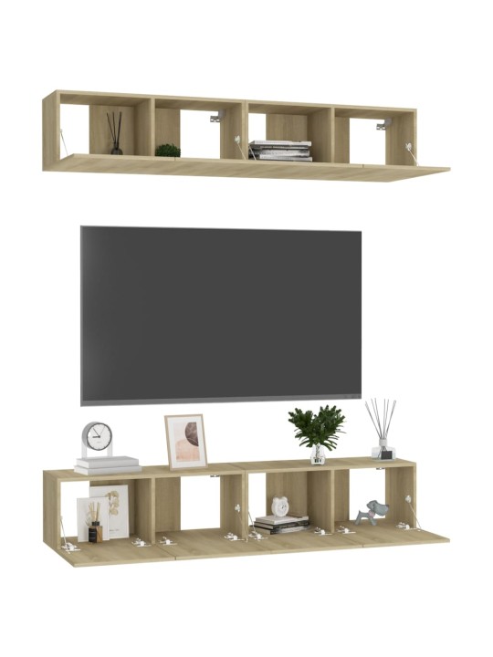Tv skapīši, 4 gab., 80x30x30 cm, ozola krāsa, inženierijas koks