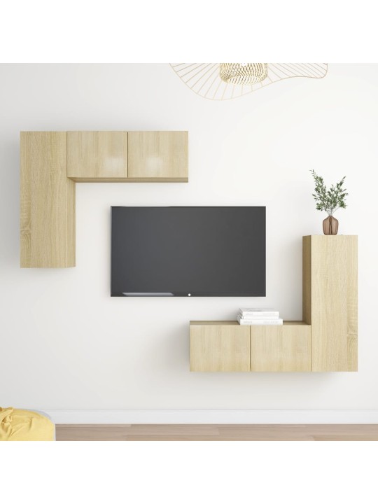 4-daļīgs tv skapīšu komplekts, ozola krāsa, inženierijas koks
