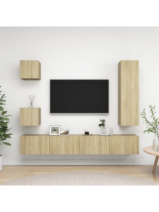 5-daļīgs tv skapīšu komplekts, ozolkoka krāsa inženierijas koks