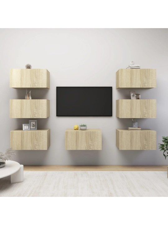 Tv skapīši, 7 gab., 30,5x30x60 cm, ozolkoka, inženierijas koks