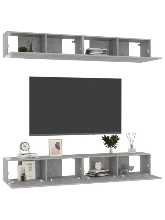 Tv skapīši, 4 gab., betona pelēki 100x30x30cm inženierijas koks