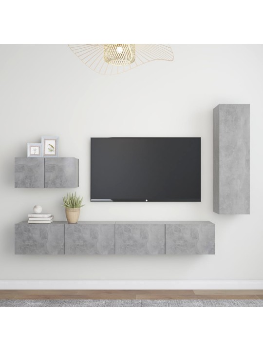 4-daļīgs tv skapīšu komplekts, betona pelēks, inženierijas koks