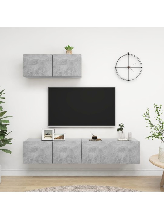 Tv plaukti, 3 gab., betona pelēki, inženierijas koks