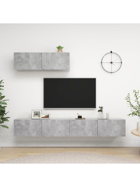 Tv skapīši, 3 gab., betona pelēki, inženierijas koks