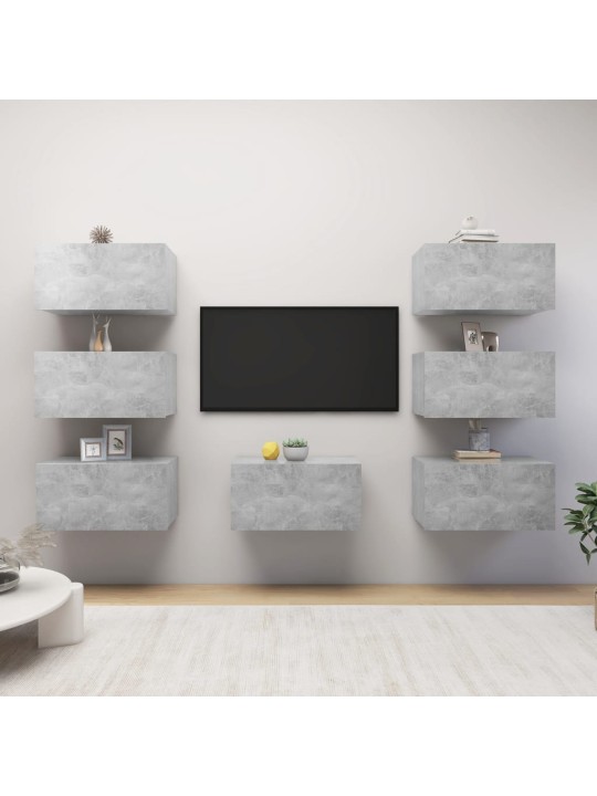 Tv skapīši, 7gab., 30,5x30x60cm, betonpelēki, inženierijas koks