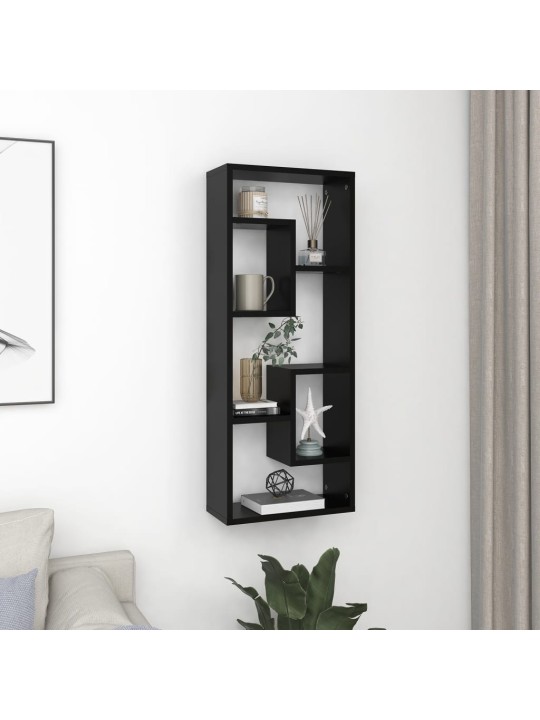Sienas plaukts, melns, 36x16x90 cm, inženierijas koks