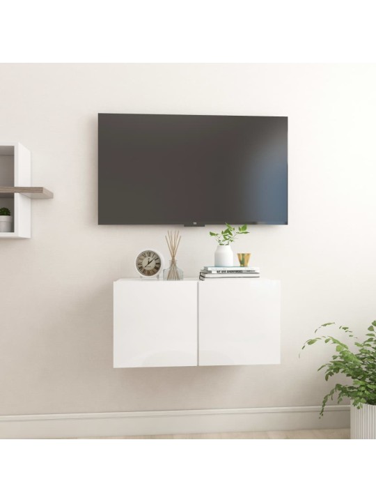 Piekarams tv skapītis, spīdīgi balts, 60x30x30 cm