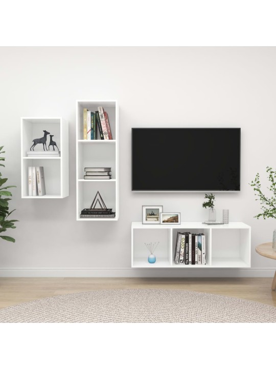 3-daļīgs tv plauktu komplekts, balts, inženierijas koks