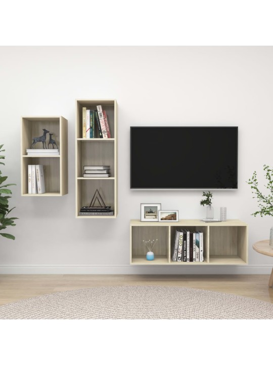 3-daļīgs tv plauktu komplekts, ozolkoka krāsa inženierijas koks