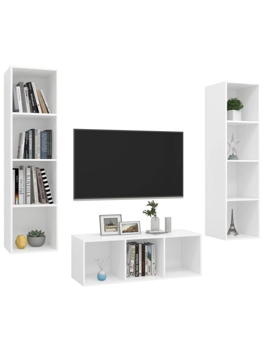 3-daļīgs tv plauktu komplekts, balts, inženierijas koks