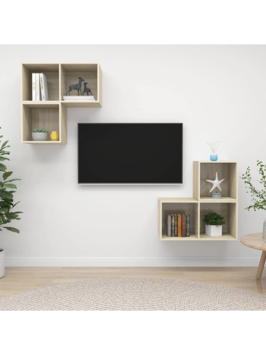 4-daļīgs tv plauktu komplekts, ozolkoka krāsa inženierijas koks