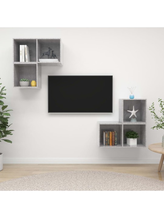 4-daļīgs tv plauktu komplekts, betona pelēks, inženierijas koks