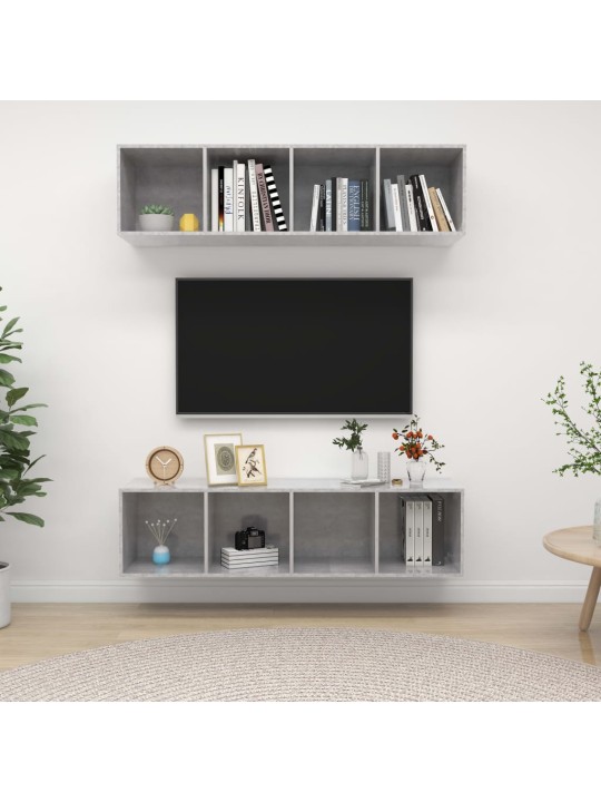 Sienas tv plaukti, 2 gab., betona pelēki, inženierijas koks