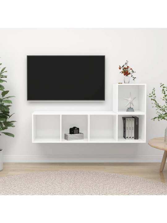 2-daļīgs tv plauktu komplekts, balts, inženierijas koks