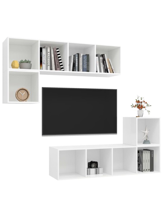 4-daļīgs tv plauktu komplekts, balts, inženierijas koks