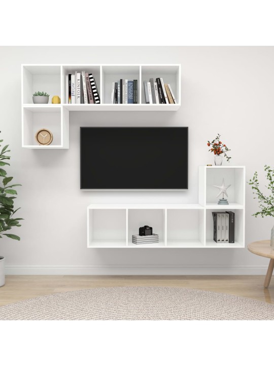 4-daļīgs tv plauktu komplekts, balts, inženierijas koks