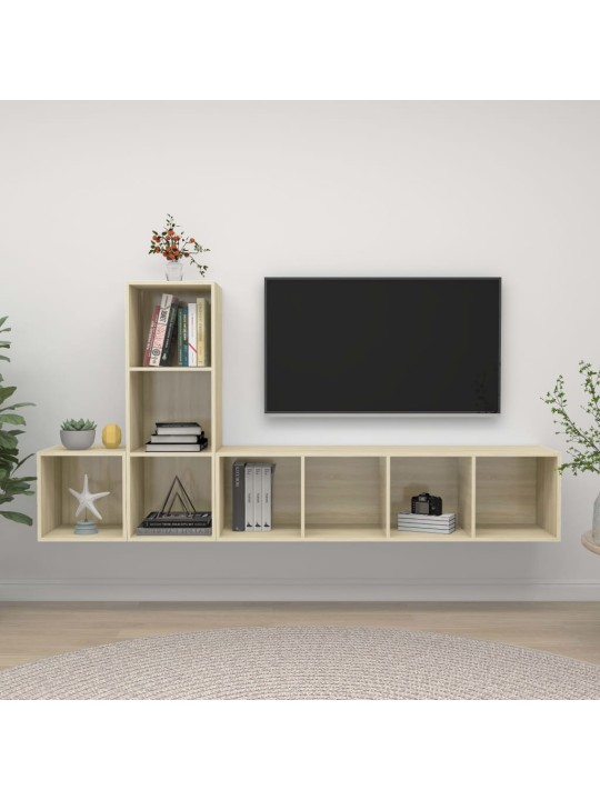 3-daļīgs tv plauktu komplekts, ozolkoka krāsa inženierijas koks