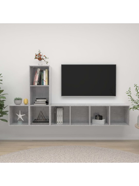 3-daļīgs tv plauktu komplekts, betona pelēks, inženierijas koks