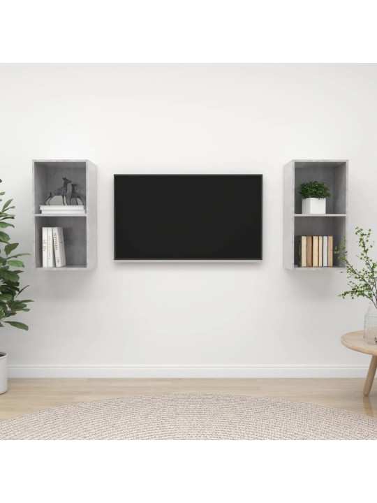 Sienas tv plaukti, 2 gab., betona pelēki, inženierijas koks