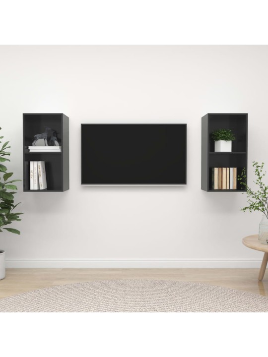Sienas tv plaukti, 2 gab., spīdīgi pelēki, inženierijas koks