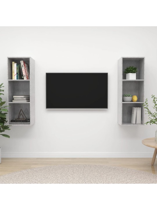 Sienas tv plaukti, 2 gab., betona pelēki, inženierijas koks