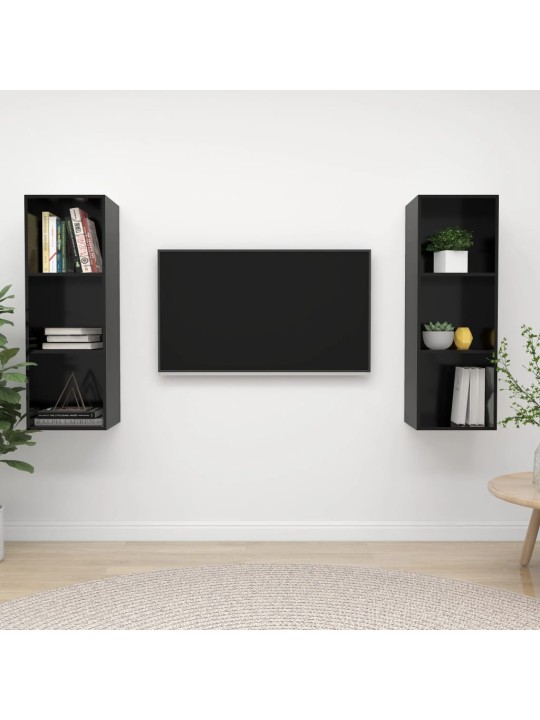 Sienas tv plaukti, 2 gab., spīdīgi melni, inženierijas koks
