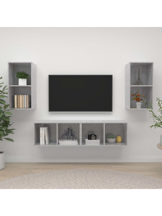 Sienas tv plaukti, 4 gab., betona pelēki, inženierijas koks