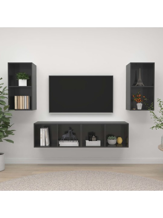 Sienas tv plaukti, 4 gab., spīdīgi pelēki, inženierijas koks