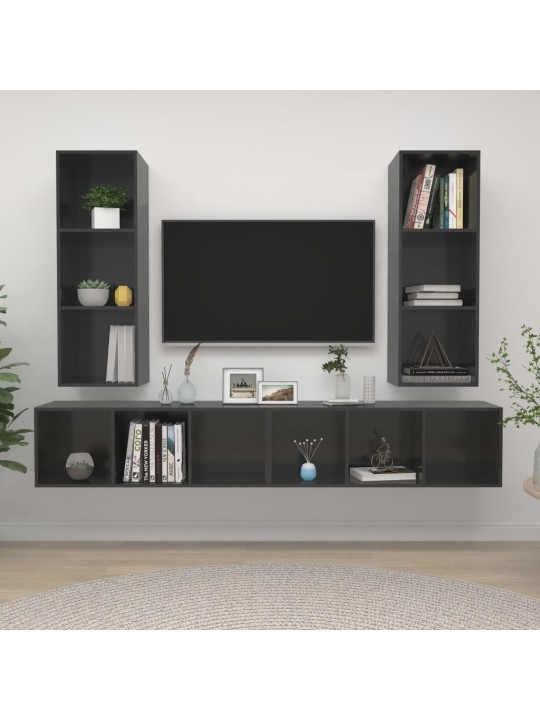 Sienas tv plaukti, 4 gab., spīdīgi pelēki, inženierijas koks