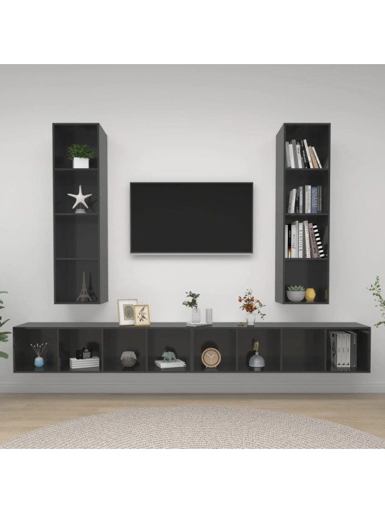 Sienas tv plaukti, 4 gab., spīdīgi pelēki, inženierijas koks
