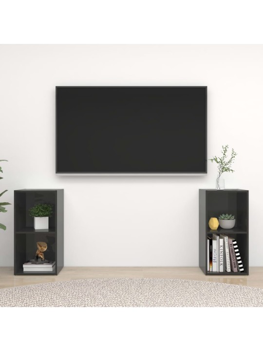 Tv plaukti, 2 gb. spīdīgi pelēki 72x35x36,5cm inženierijas koks