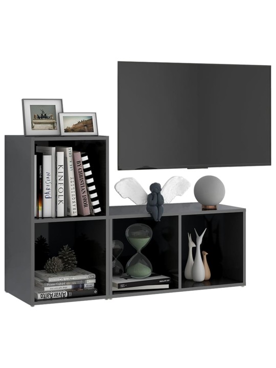 Tv plaukti, 2 gb. spīdīgi pelēki 72x35x36,5cm inženierijas koks