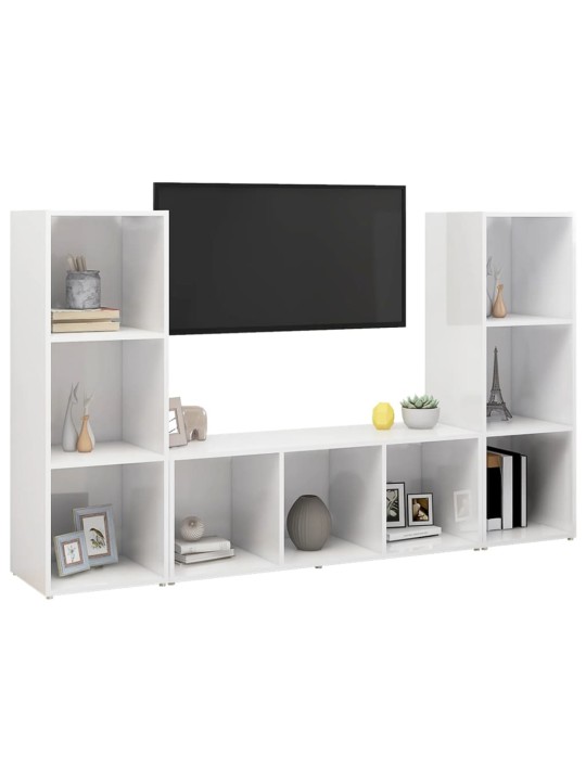 Tv plaukti, 3 gab., balti, 107x35x37 cm, inženierijas koks
