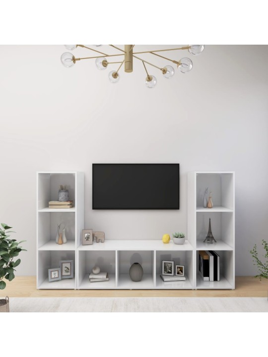 Tv plaukti, 3 gab., balti, 107x35x37 cm, inženierijas koks