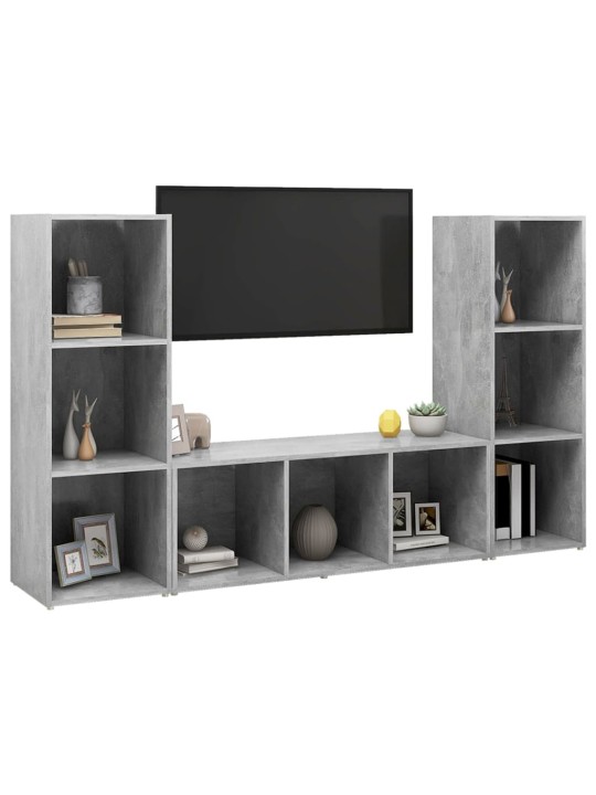 Tv plaukti, 3gab., betona pelēki, 107x35x37cm inženierijas koks
