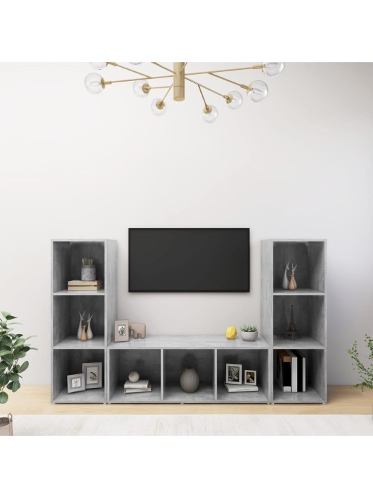 Tv plaukti, 3gab., betona pelēki, 107x35x37cm inženierijas koks