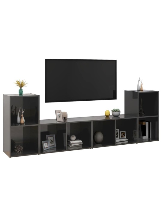 Tv plaukti, 4 gb. spīdīgi pelēki 72x35x36,5cm inženierijas koks