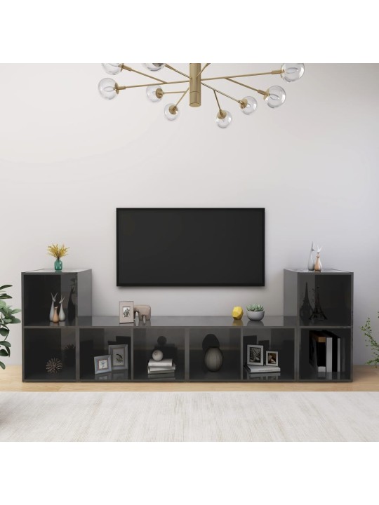 Tv plaukti, 4 gb. spīdīgi pelēki 72x35x36,5cm inženierijas koks