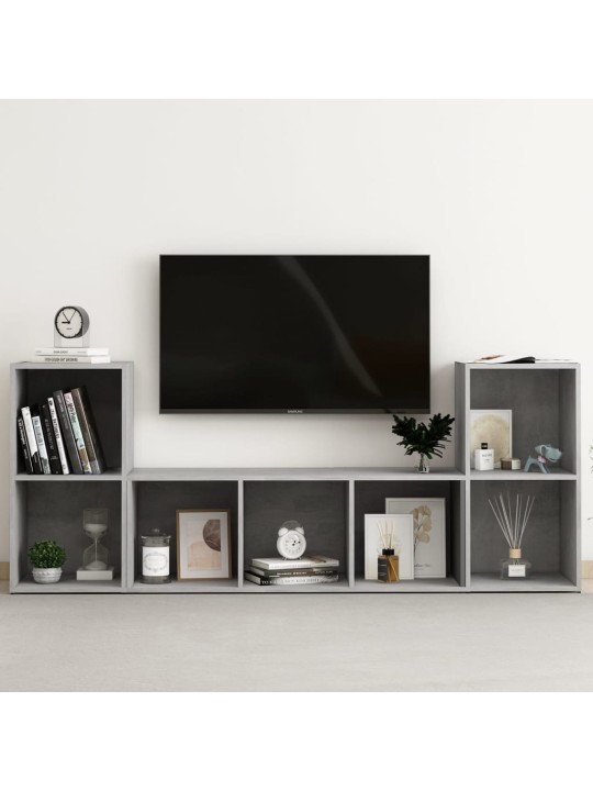 3-daļīgs tv plauktu komplekts, betona pelēks, inženierijas koks
