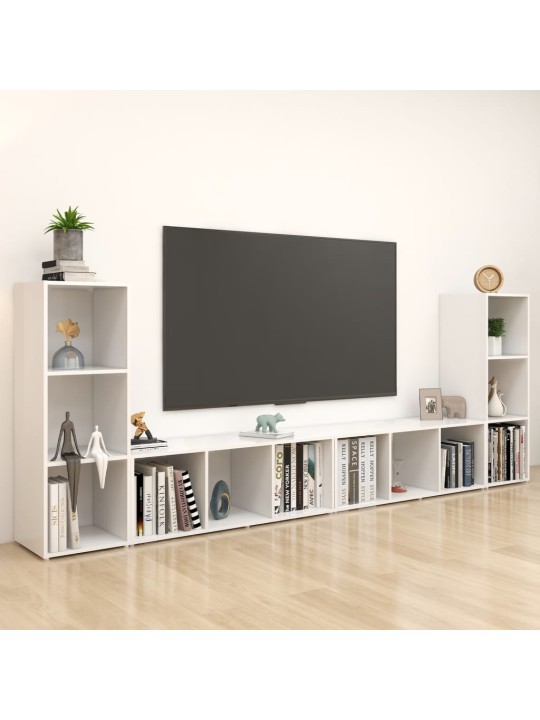 Tv plaukti, 4 gab., balti, 107x35x37 cm, inženierijas koks