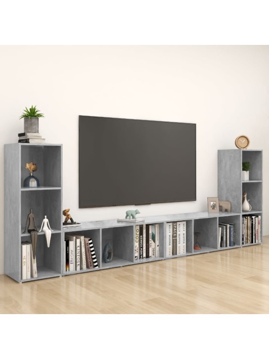 Tv plaukti, 4gab., betona pelēki, 107x35x37cm inženierijas koks